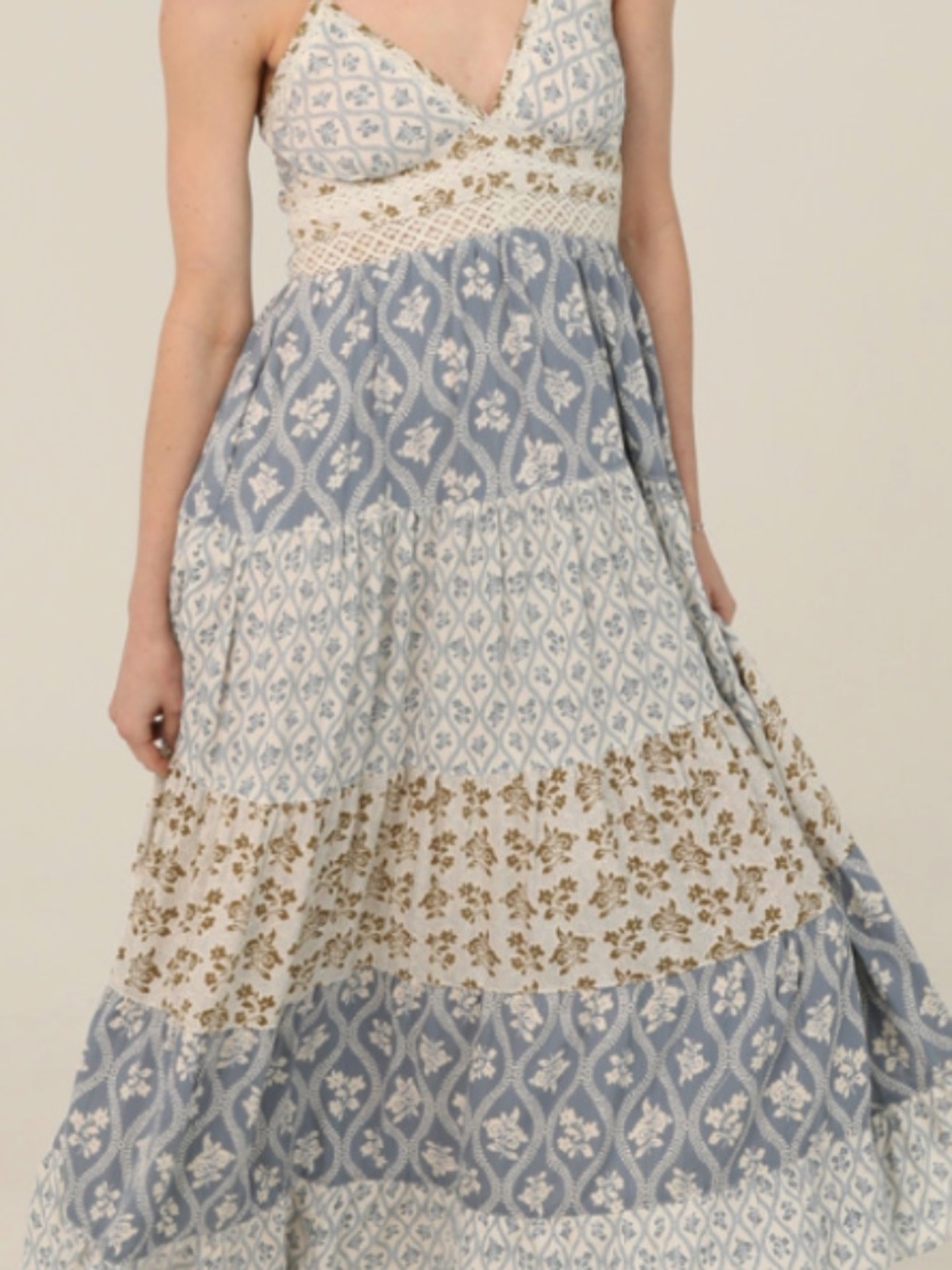 NWT Angie vintage maxi dress with lace cutouts and double spag straps